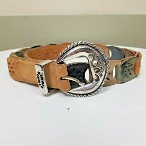 Vintage Brighton Women's S Brown Multi-Color Leather Belt & Silver Tone 1995